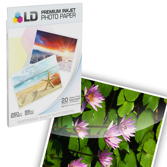 LD Premium Glossy Inkjet Photo Paper 20 Sheet Pack, Resin Coated 123inkjets