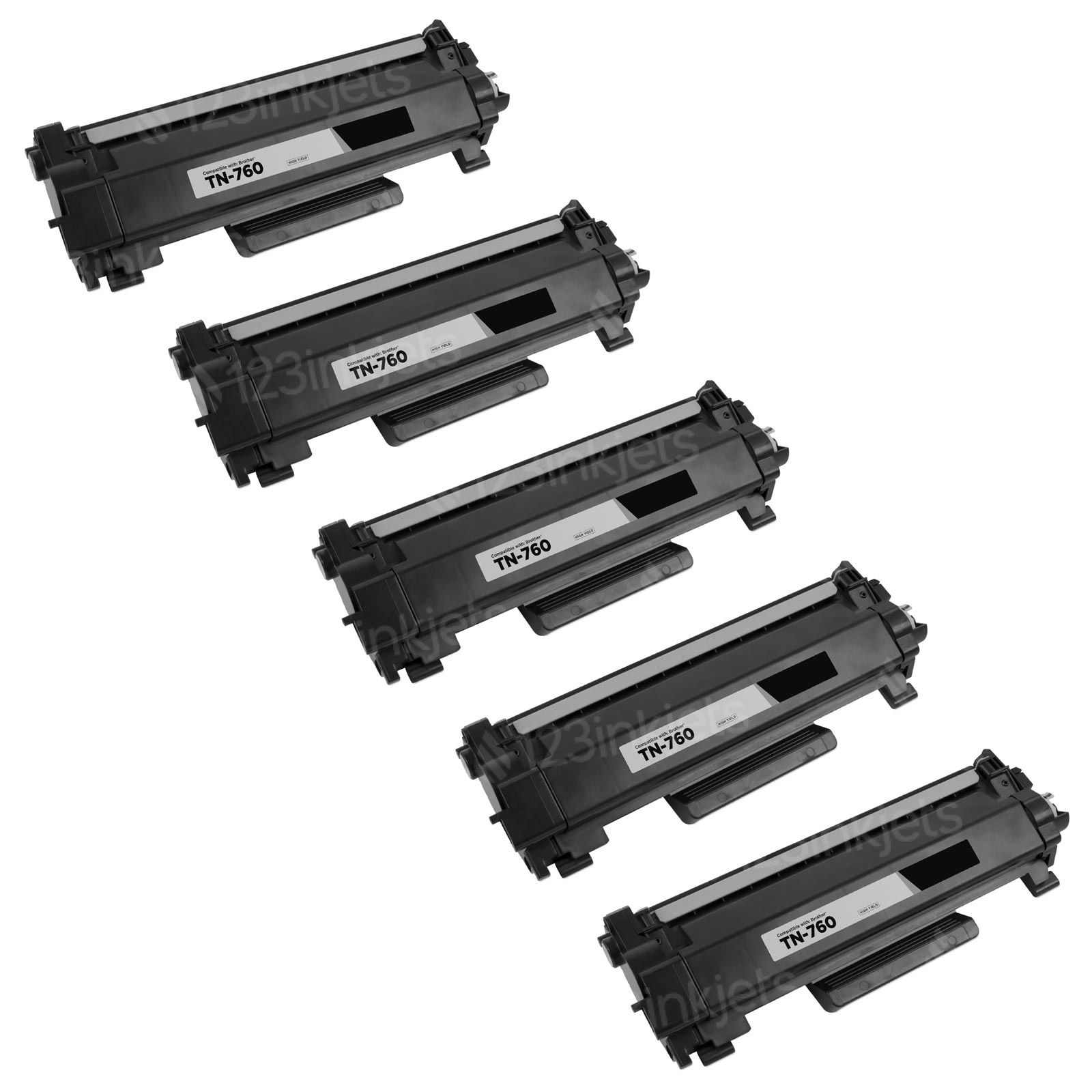 5-Pack Brother TN760 Black Toner Cartridge High Yield - 123inkjets