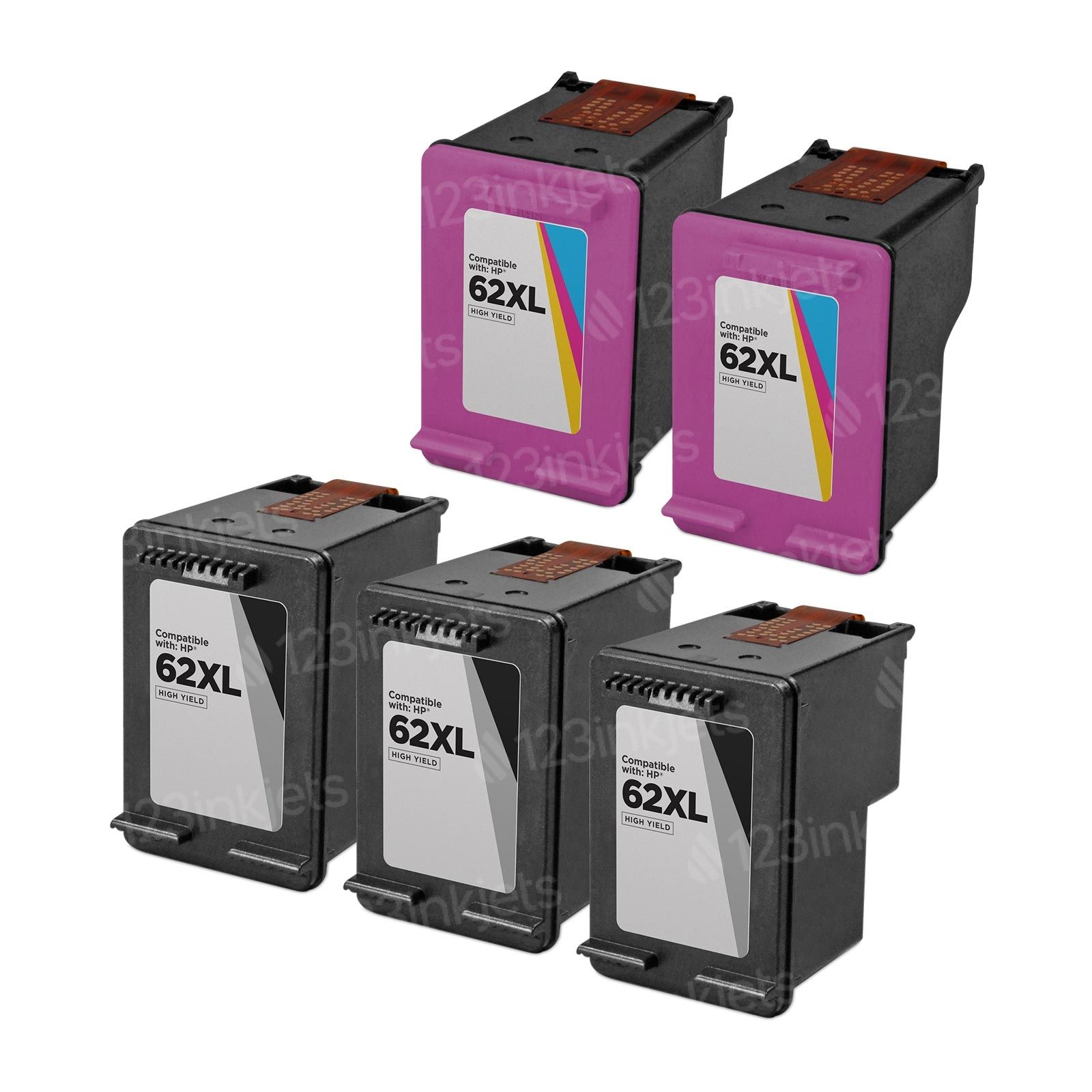 5 Piece Set of Remanufactured Replacement Ink Cartridges for HP