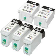 Inkjet Supplies for Epson Printers - Remanufactured Bulk Set of 5 Ink Cartridges 3 Black Epson T007201 (T007) and 2 Color Epson T009201 (T009)