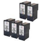 Remanufactured Lexmark  3 Black 18C0032 / 2 Color 18C0033  Ink Cartridge Set