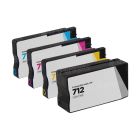 Set of 4 Remanufactured HP 712 Inkjet Cartridge: Black, Cyan, Magenta, Yellow