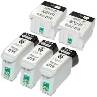 Inkjet Supplies for Epson Printers - Remanufactured Bulk Set of 5 Ink Cartridges 3 Black Epson T007201 (T007) and 2 Color Epson T008201 (T008)