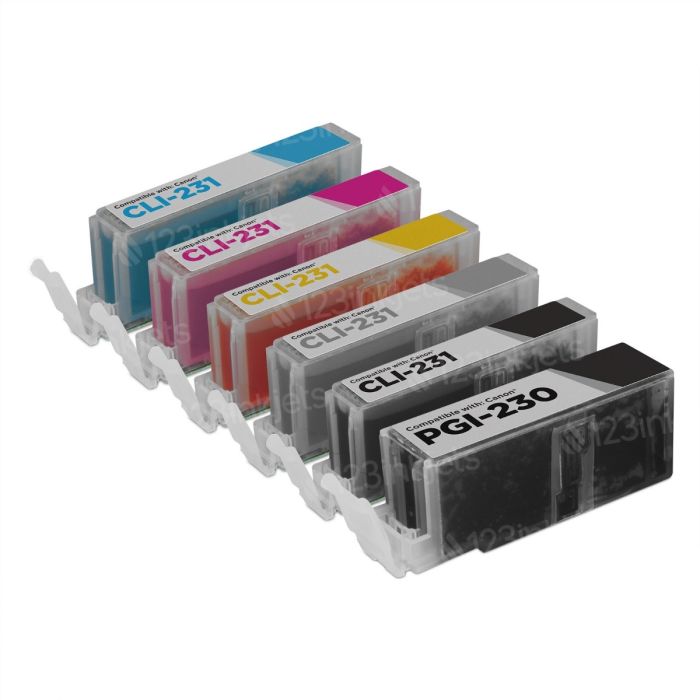 True Color Toner PGI-230 CLI-231 Ink Cartridge 6 Pack - Premium Compatible Replacement For Canon PGI-230BK CLI-231BK CLI-231C CLI-231M CLI-231Y