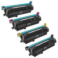 Remanufactured Replacement Toner Cartridges for HP 646X, (Bk, C, M, Y)
