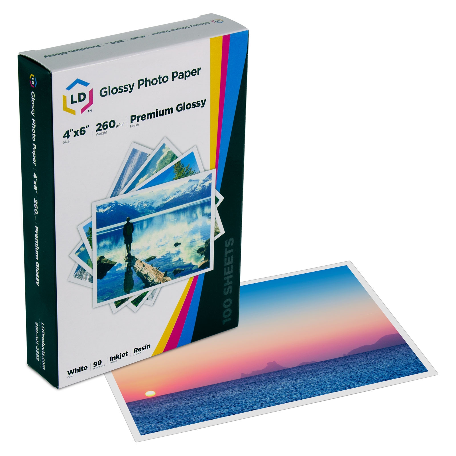 LD Premium Glossy Inkjet Photo Paper 100 Sheet Pack, Resin Coated