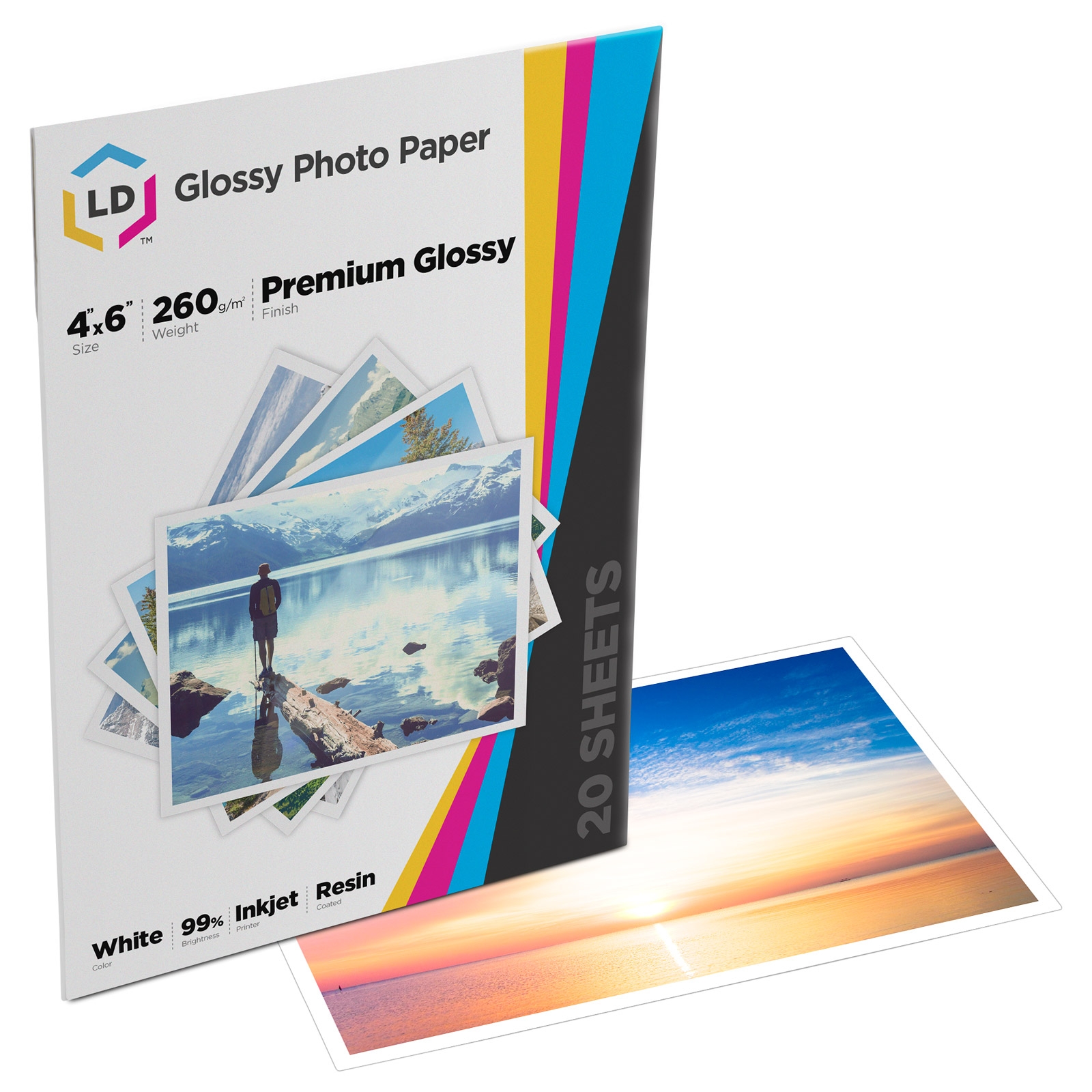 LD Premium Glossy Inkjet Photo Paper 20 Sheet Pack Resin Coated