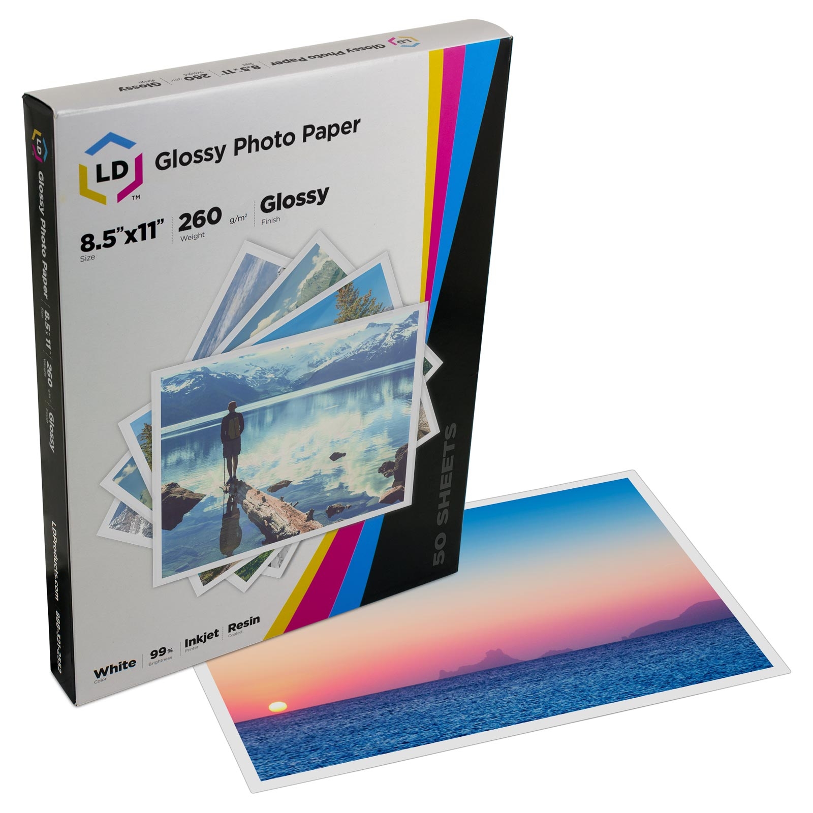 LD Premium Glossy Inkjet Photo Paper 50 Sheet Pack, Resin Coated